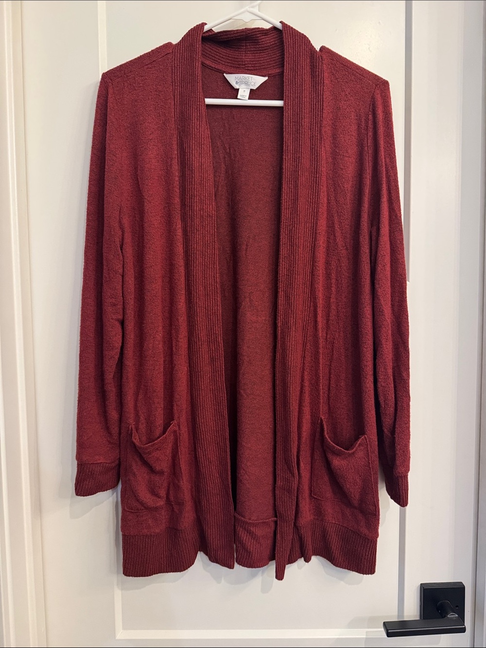 Market & Spruce Open-Front Pocket Cardigan Sweater - Brick Red